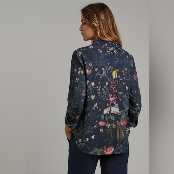 Boho Floral Print Blouse Blue - Picture 4 of 9